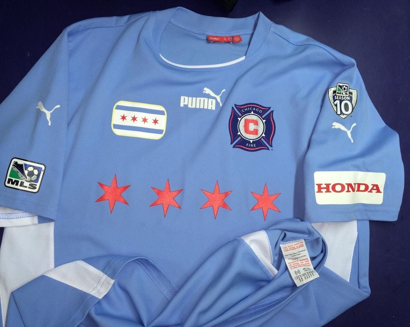 Photo of 2025 3rd kit, in powder blue with Chicago stars on the front