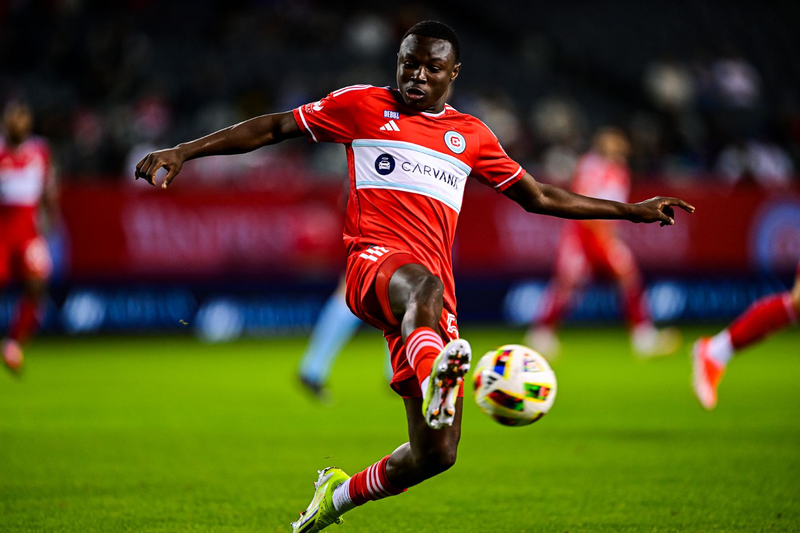 Chicago Fire's Omari Glasgow plays against the New England Revolution on May 4th, 2024 in his MLS Debut
