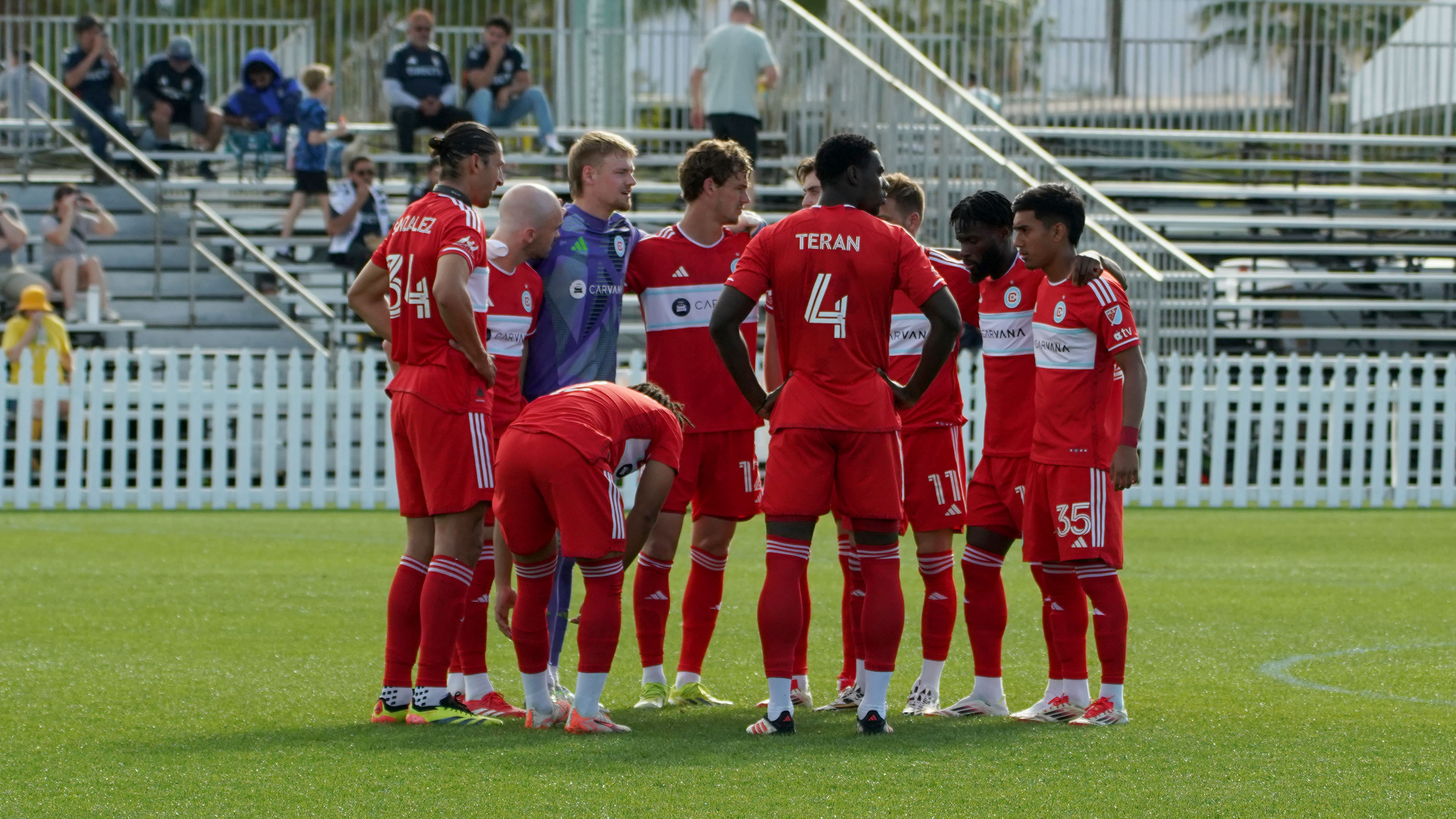 Chicago Fire FC team gathers during preseason 2025 in Coachella during the match against the Portland Timbers.