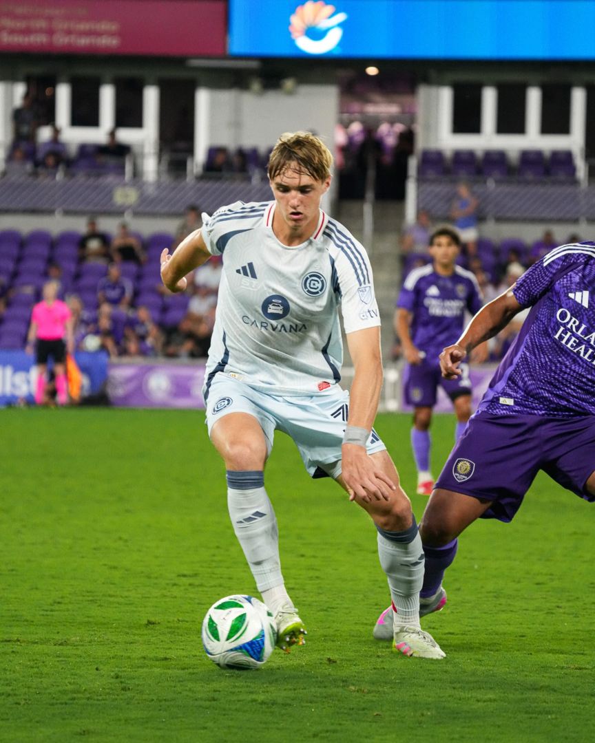 Christopher Cupps plays the ball against Orlando City on May 31, 2025