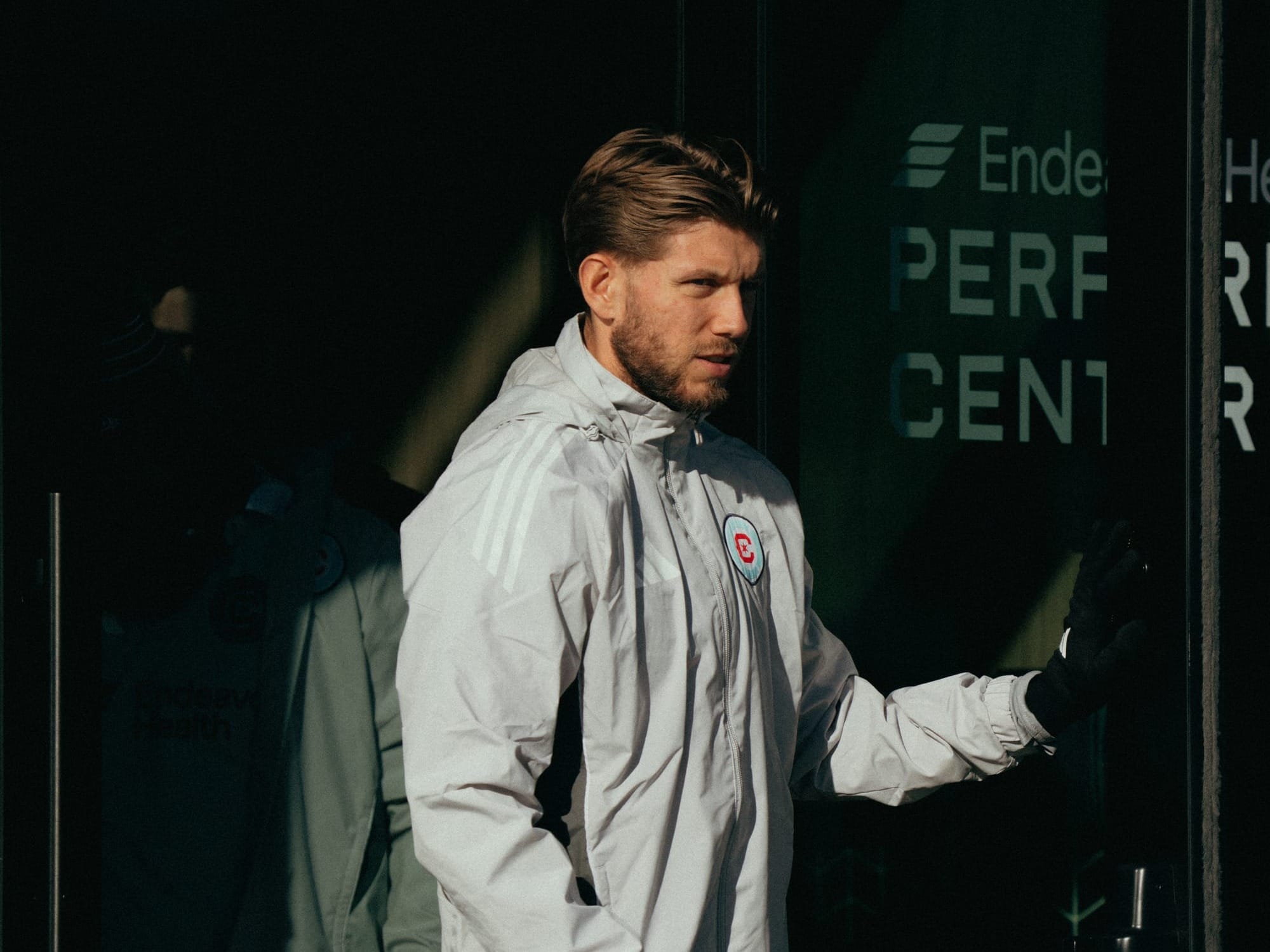 Anton Salétros exiting the Chicago Fire FC's Endeavor Health Performance Center 