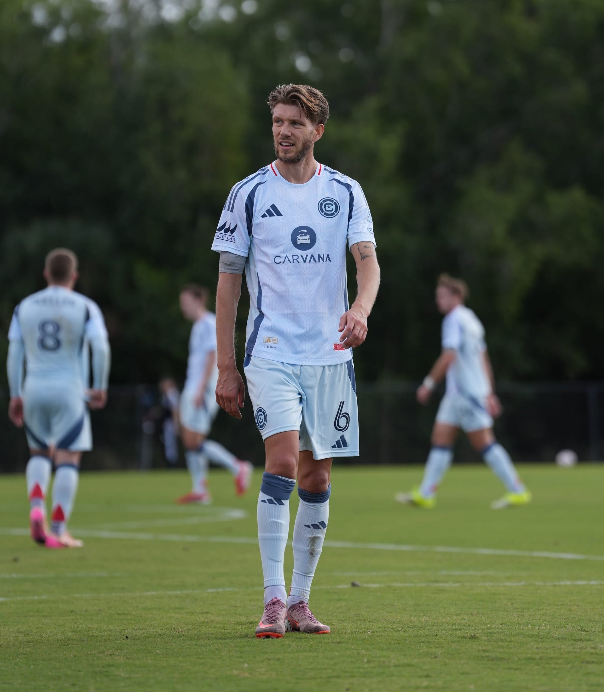 Anton Salétros on the pitch during the Chicago Fire's preseason game against Sporting Kansas City on Janurayr 24, 2026