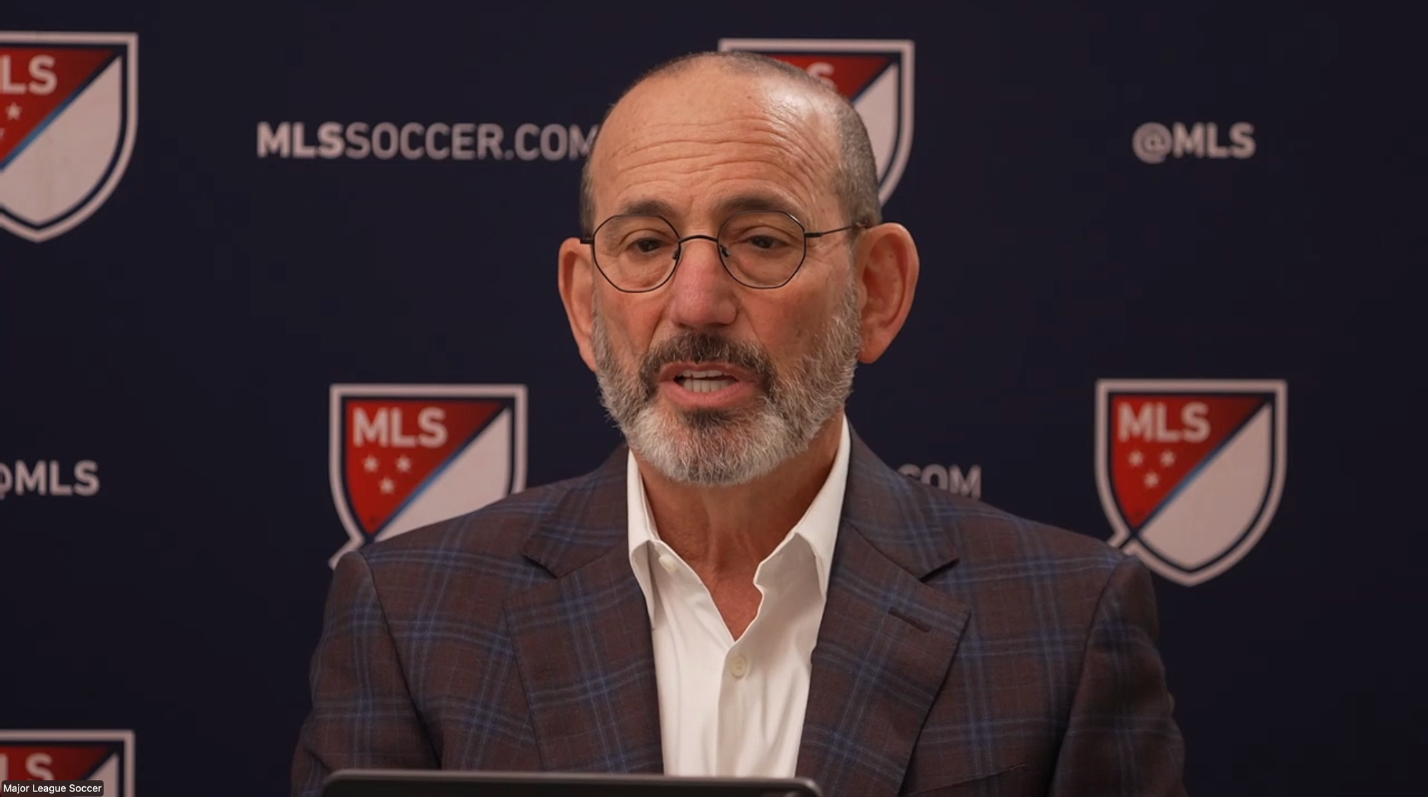 MLS Commissioner Don Garber speaks to media on November 13, 2025