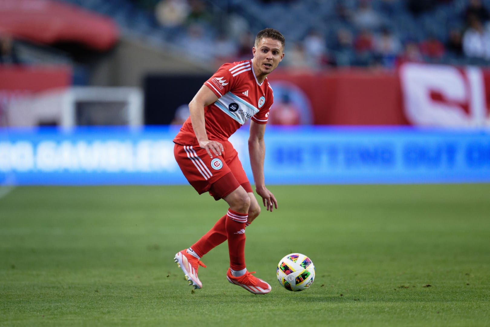 May 29, 2024; Chicago, Illinois, USA;  Chicago Fire FC defender Arnaud Souquet (2) controls the ball against Orlando City SC at Soldier Field.