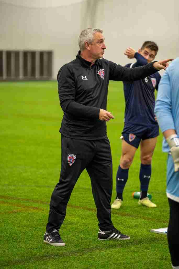 Indy Eleven Head Coach Sean McAuley during practice