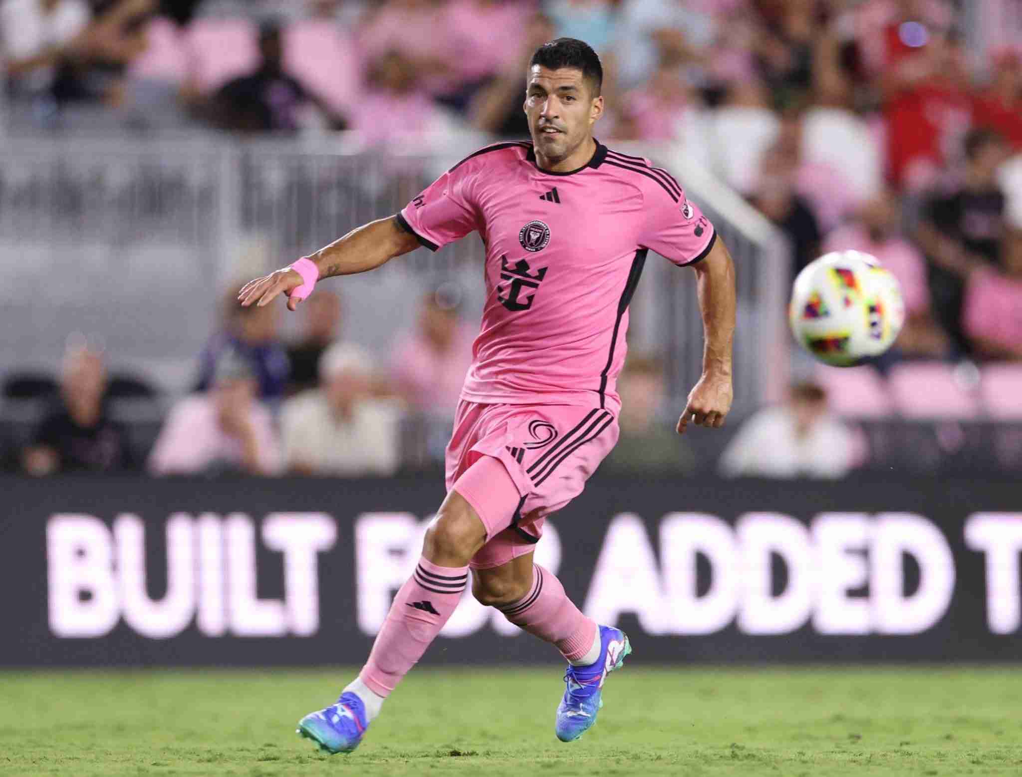 Jul 17, 2024; Fort Lauderdale, Florida, USA; Inter Miami CF forward Luis Suarez (9) during the second half against Toronto FC at Chase Stadium.