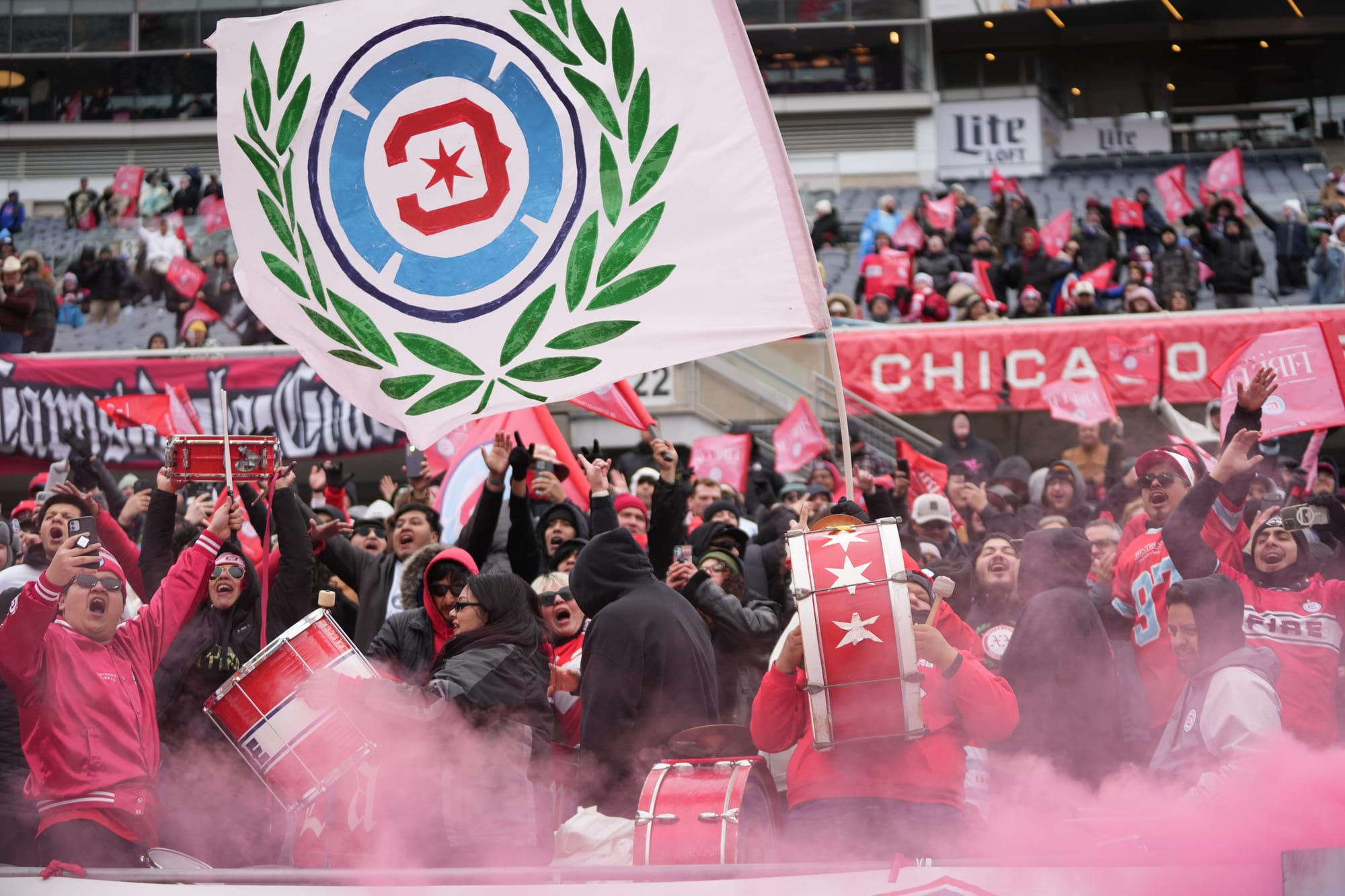 Chicago Fire fans watch the team's home opener against CF Montréal.