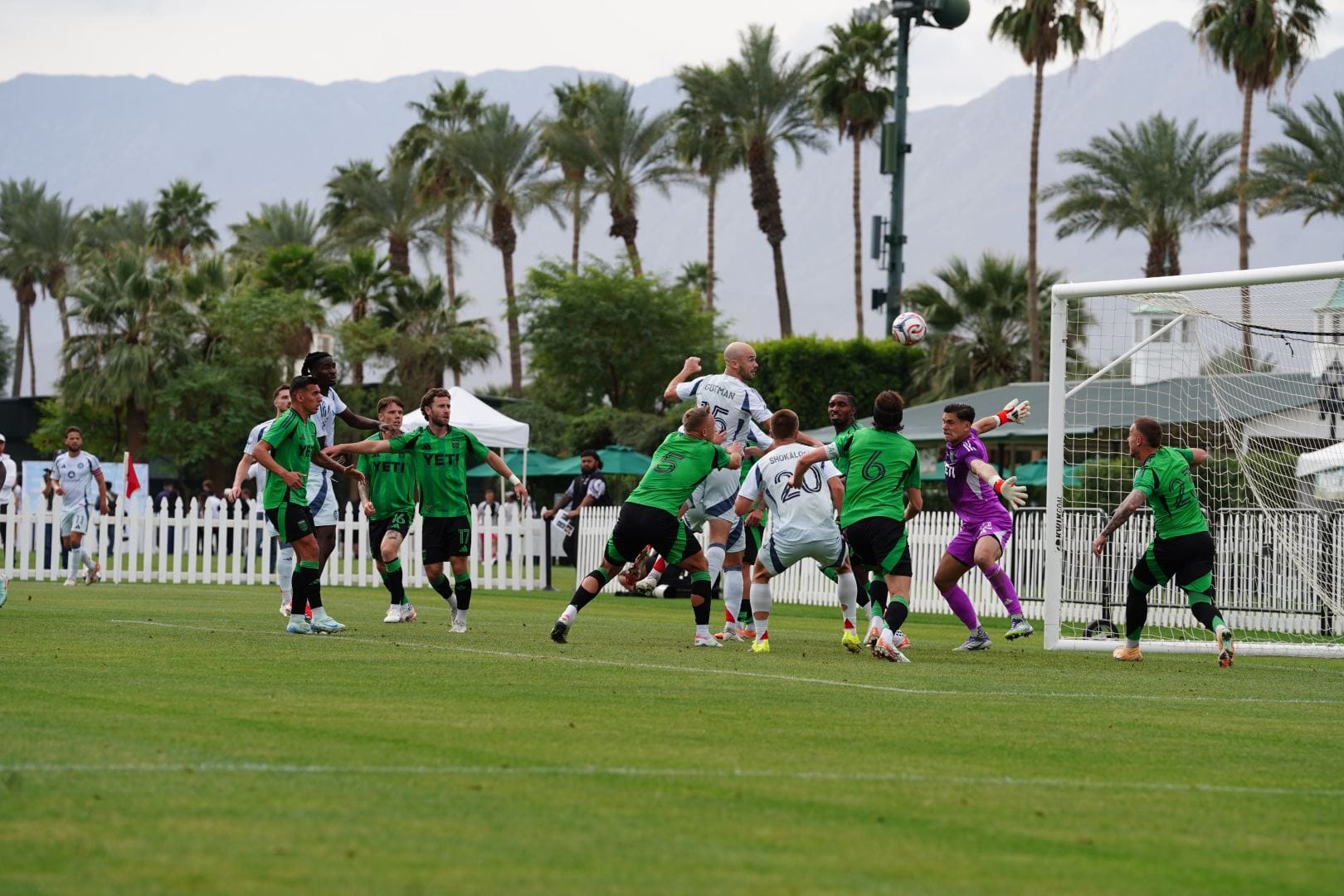  Andrew Gutman gets a goal of a header from a set piece at the Fire's game against Austin on February 11, 2026