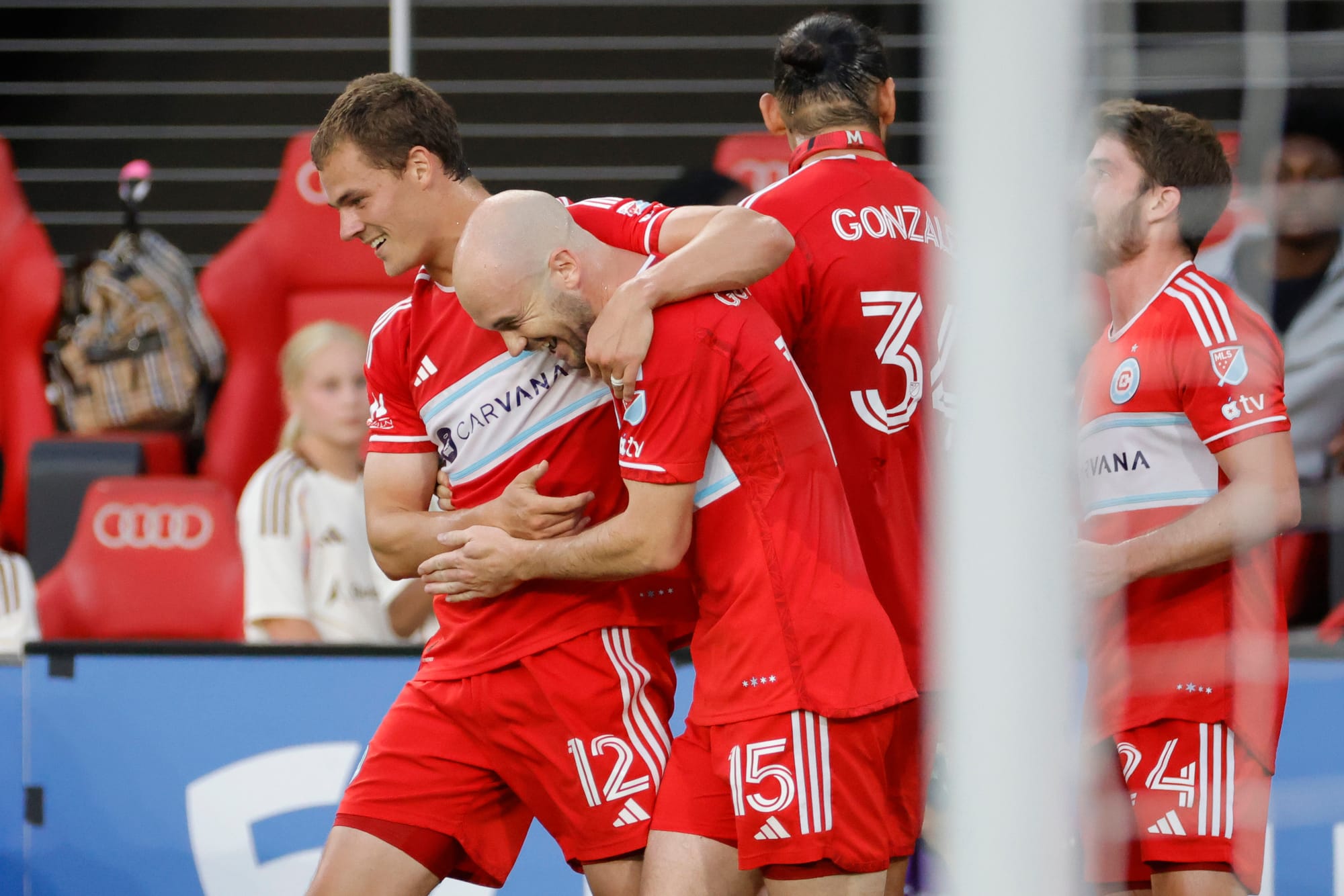 June 7, 2025 goal celebration during Chicago Fire's Fire 7-1 win over DC United 