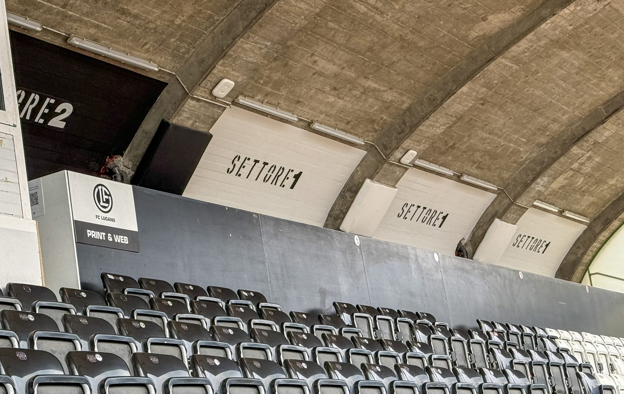 The press tribune at the Stadio Cornaredo in Lugano, Switzerland.