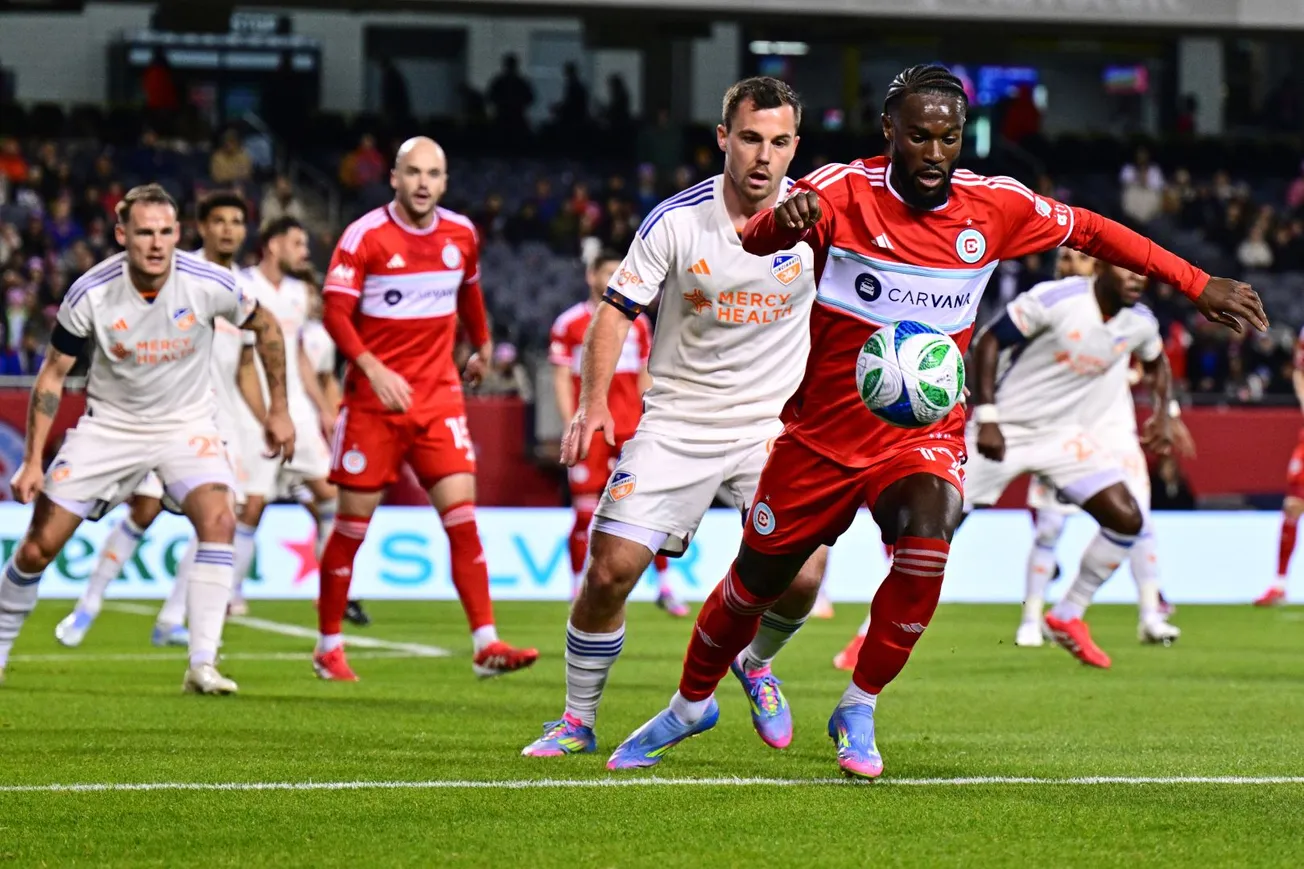 Jonathan Bamba plays the ball against FC Cincinnati on April 19, 2025