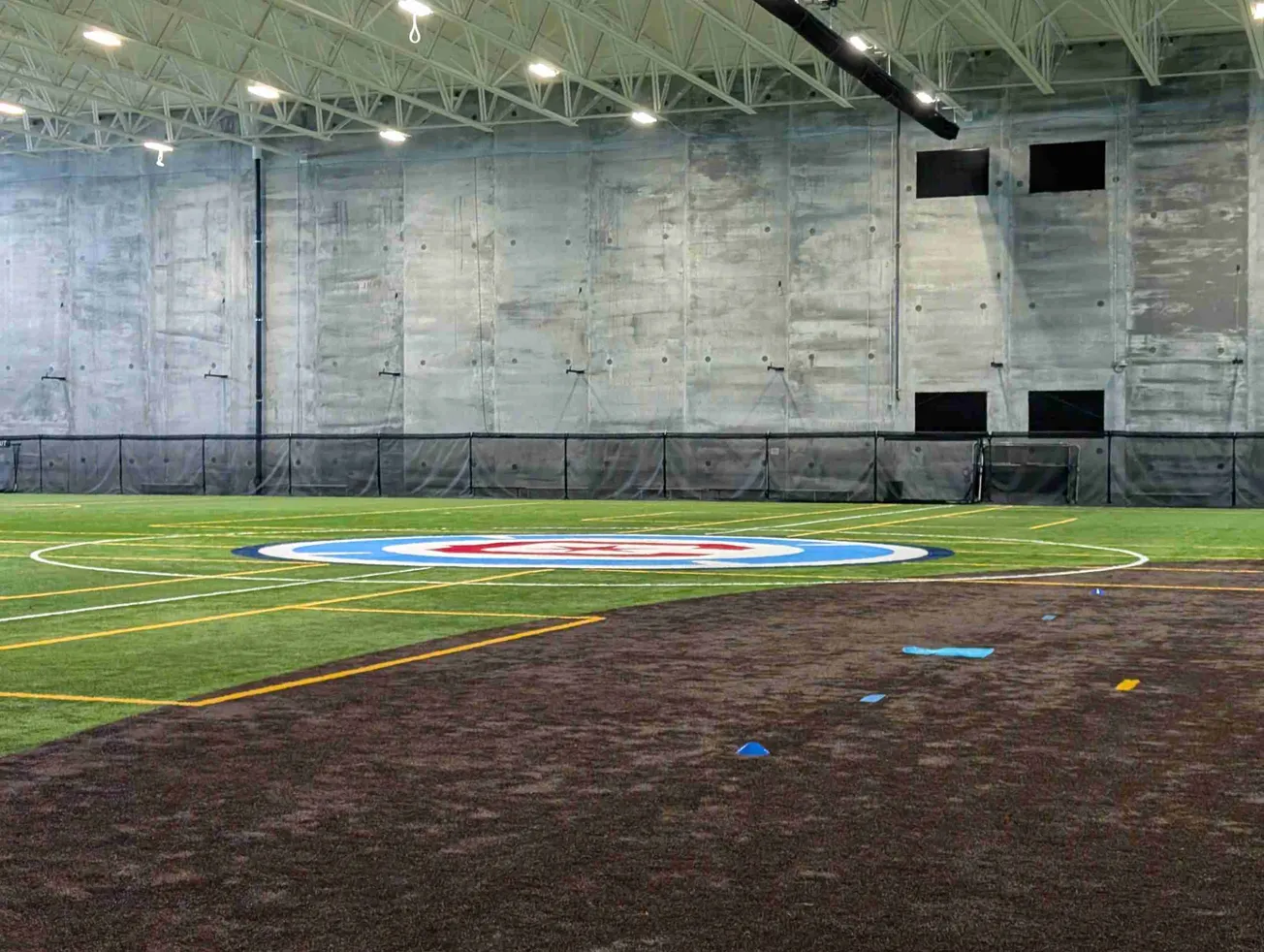 Shot of Chicago Fire crest on the training pitch at Intentional Sports Complex