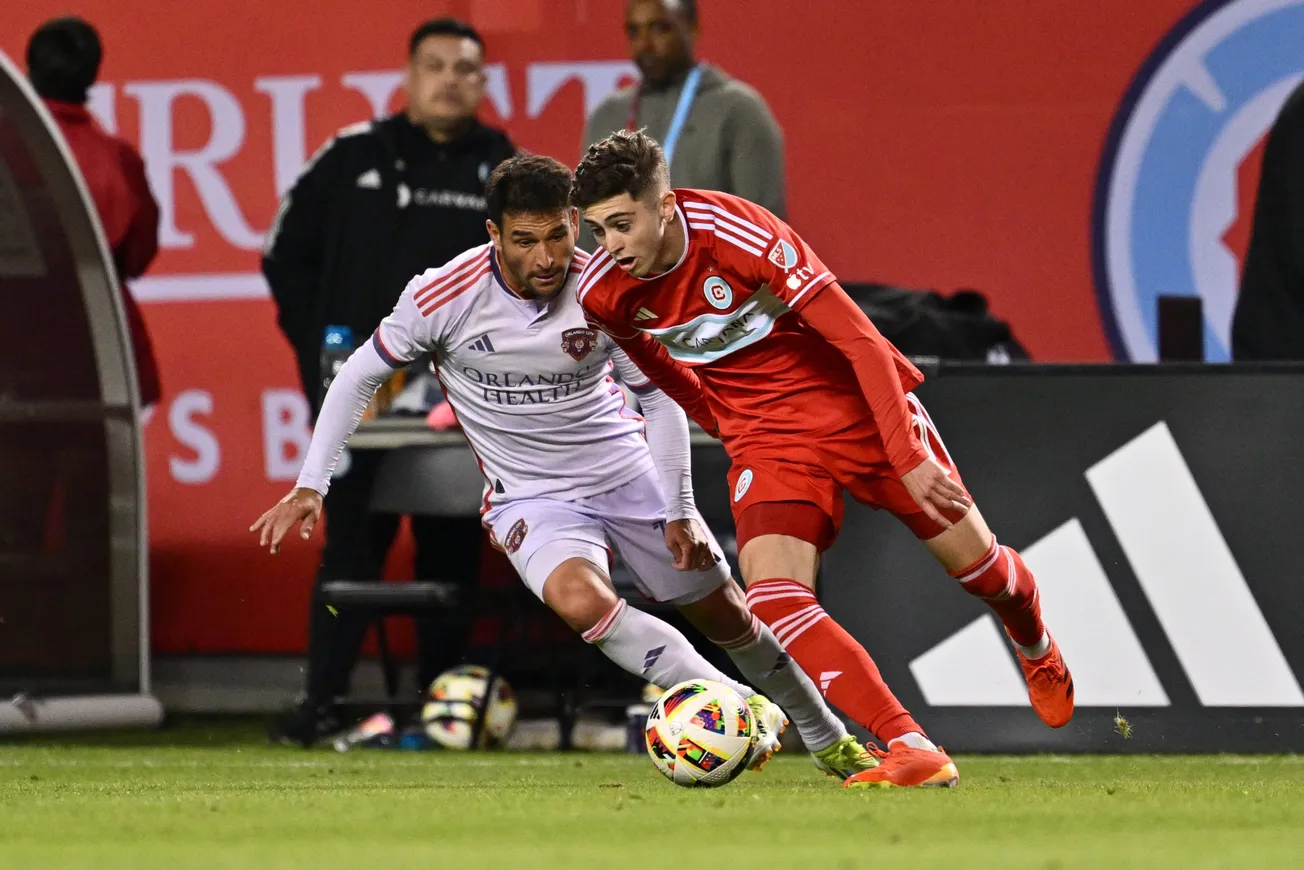 May 29, 2024; Chicago, Illinois, USA; Chicago Fire FC midfielder Brian Gutierrez (17) controls the ball in the second half ag