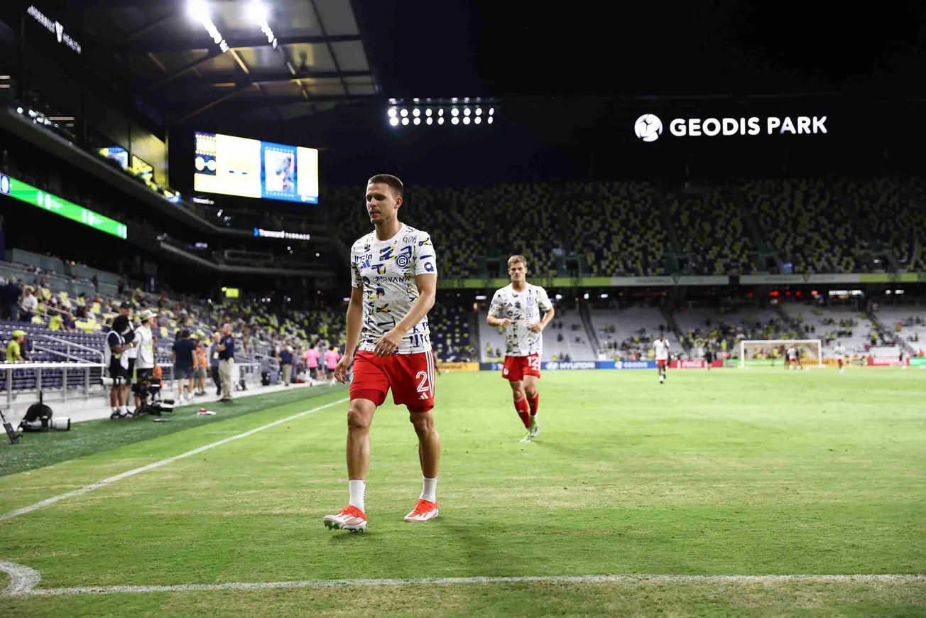 Sep 18, 2024; Nashville, Tennessee, USA; Chicago Fire defender Arnaud Souquet (2) exists the field after warm-ups before the
