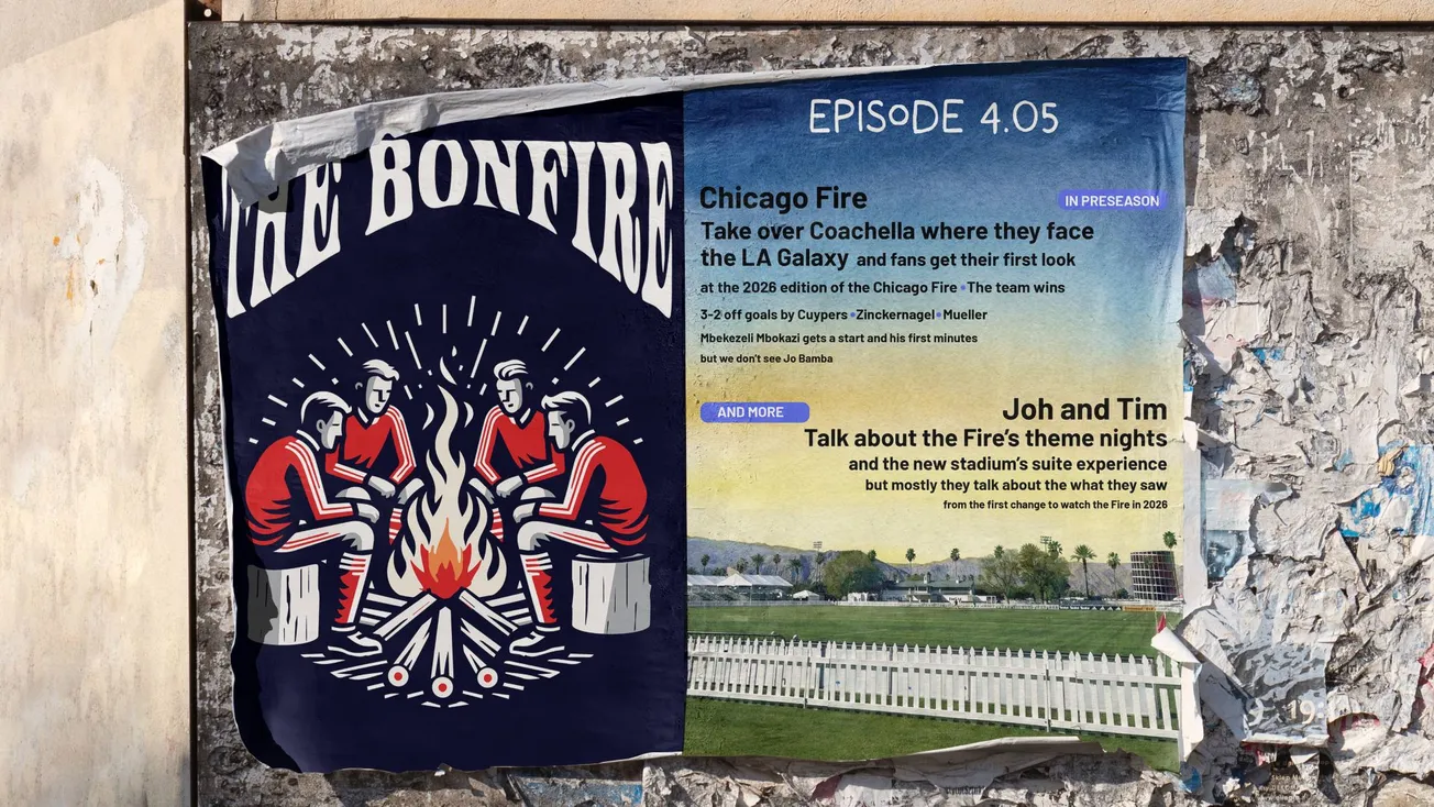 Graphic showing the Bonfire logo at the left and a Fire-themed Coachella poster on the right